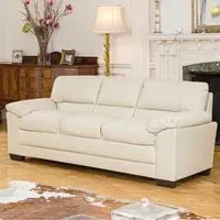 Genoa 3-Seater Sofa Bed with Pull-Out - Cream, Bonded Leather