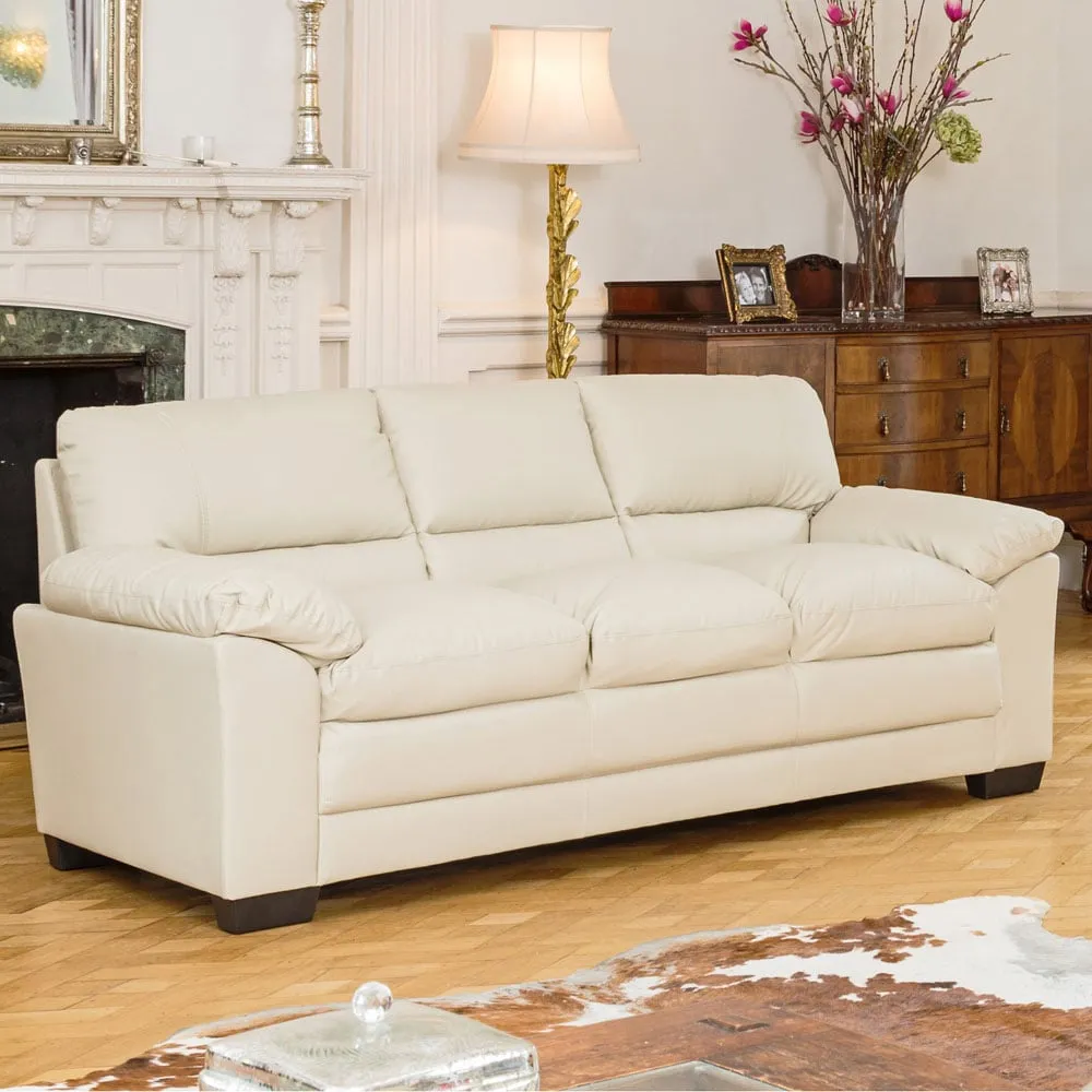 Genoa 3-Seater Sofa Bed with Pull-Out - Cream, Bonded Leather