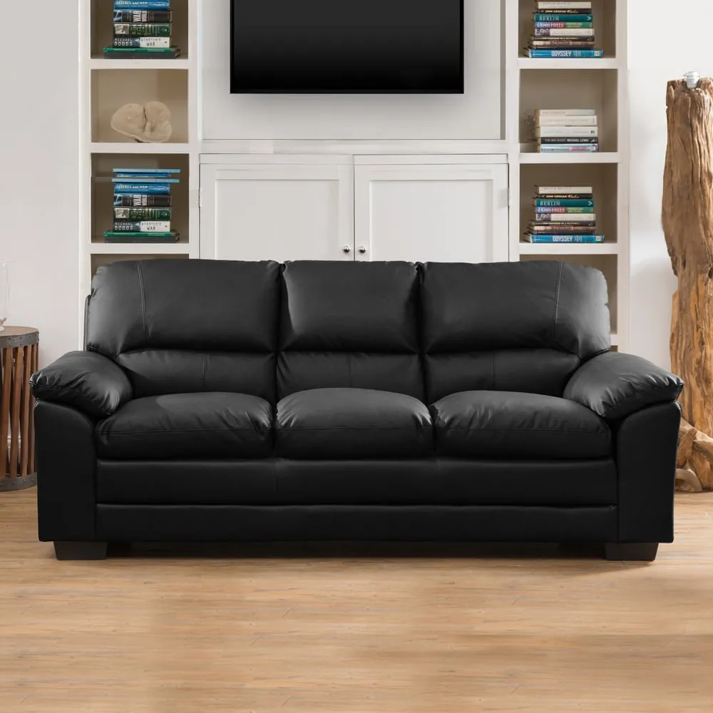 Genoa 3-Seater Sofa - Black, Bonded Leather