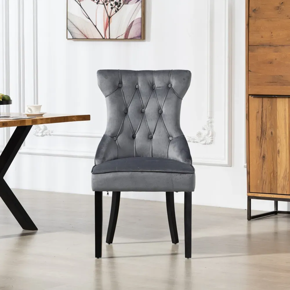 Genola Set of 2 Dining Chairs - Grey, Velvet