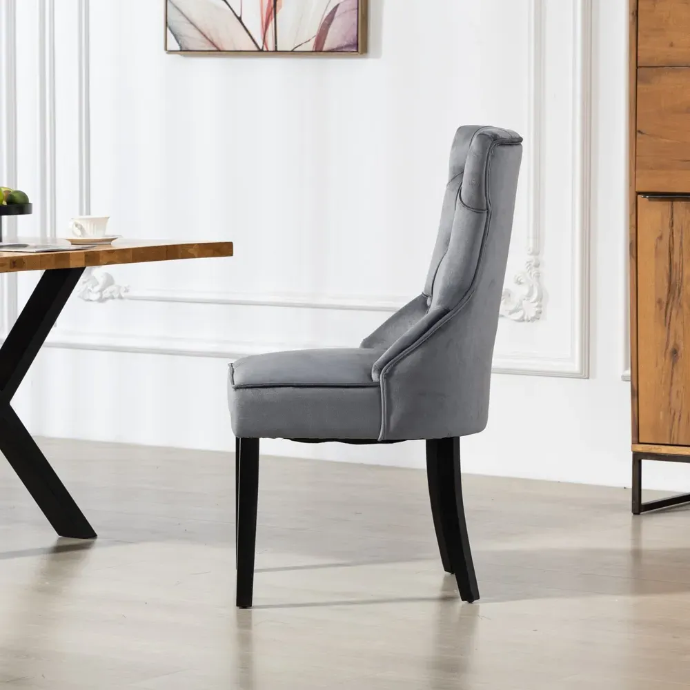 Genola Set of 2 Dining Chairs - Grey, Velvet