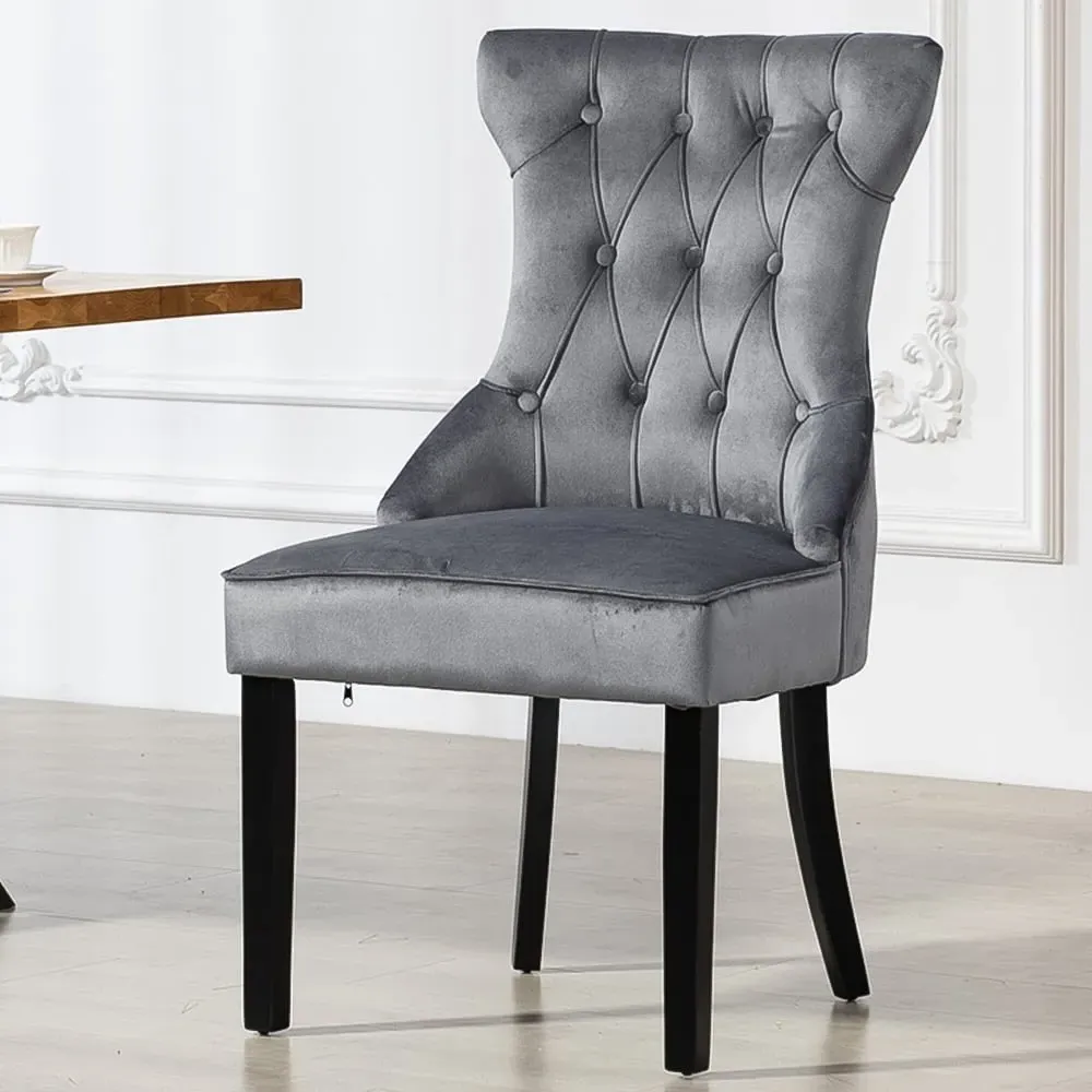Genola Set of 2 Dining Chairs - Grey, Velvet