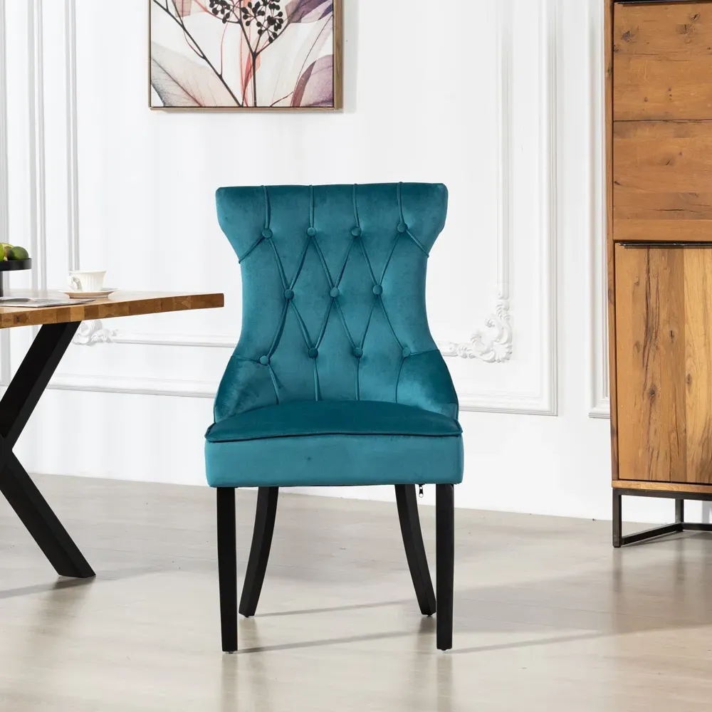 Genola Set of 2 Dining Chairs - Teal, Velvet