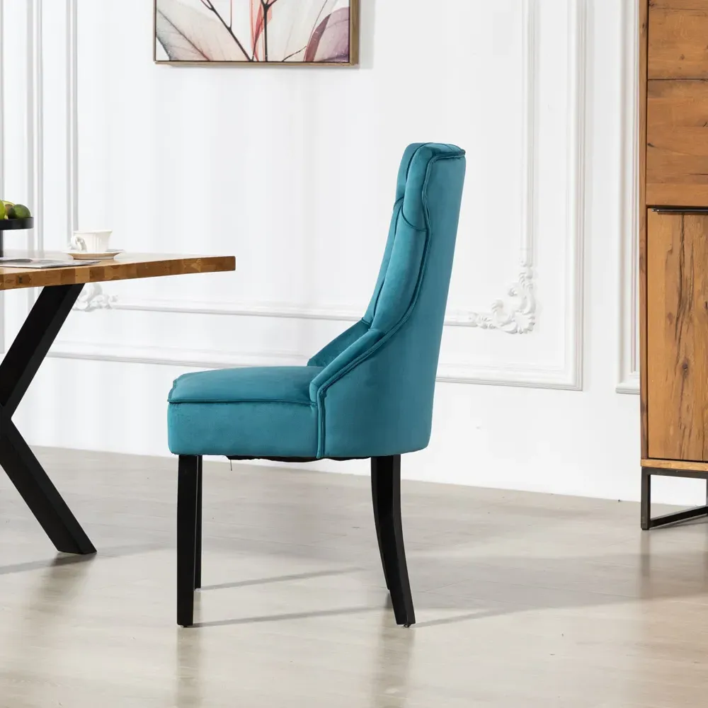 Genola Set of 2 Dining Chairs - Teal, Velvet
