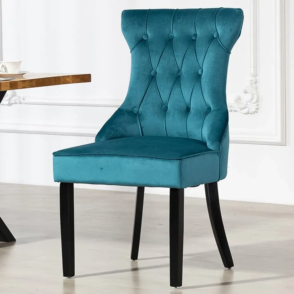 Genola Set of 2 Dining Chairs - Teal, Velvet