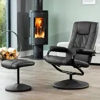 Gibson Swivel Recliner Chair with Footstool - Black, Leather