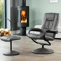 Gibson Swivel Recliner Chair with Footstool - Grey, Leather