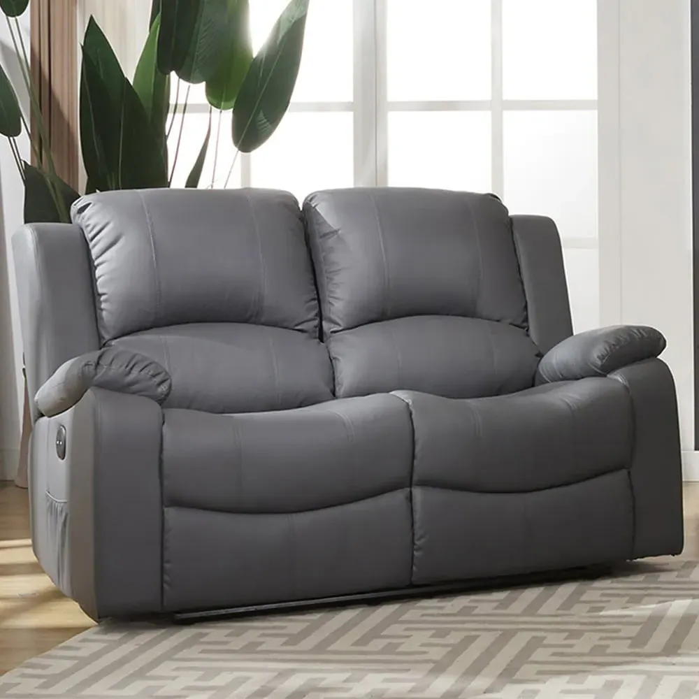 Glendale 2-Seater Electric Recliner Sofa - Grey, Bonded Leather