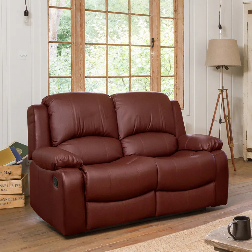 Glendale 2 Seater Recliner Sofa - Burgundy, Bonded Leather