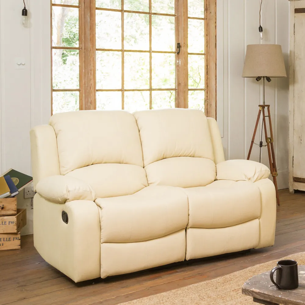 Glendale 2-Seater Recliner Sofa - Cream, Bonded Leather