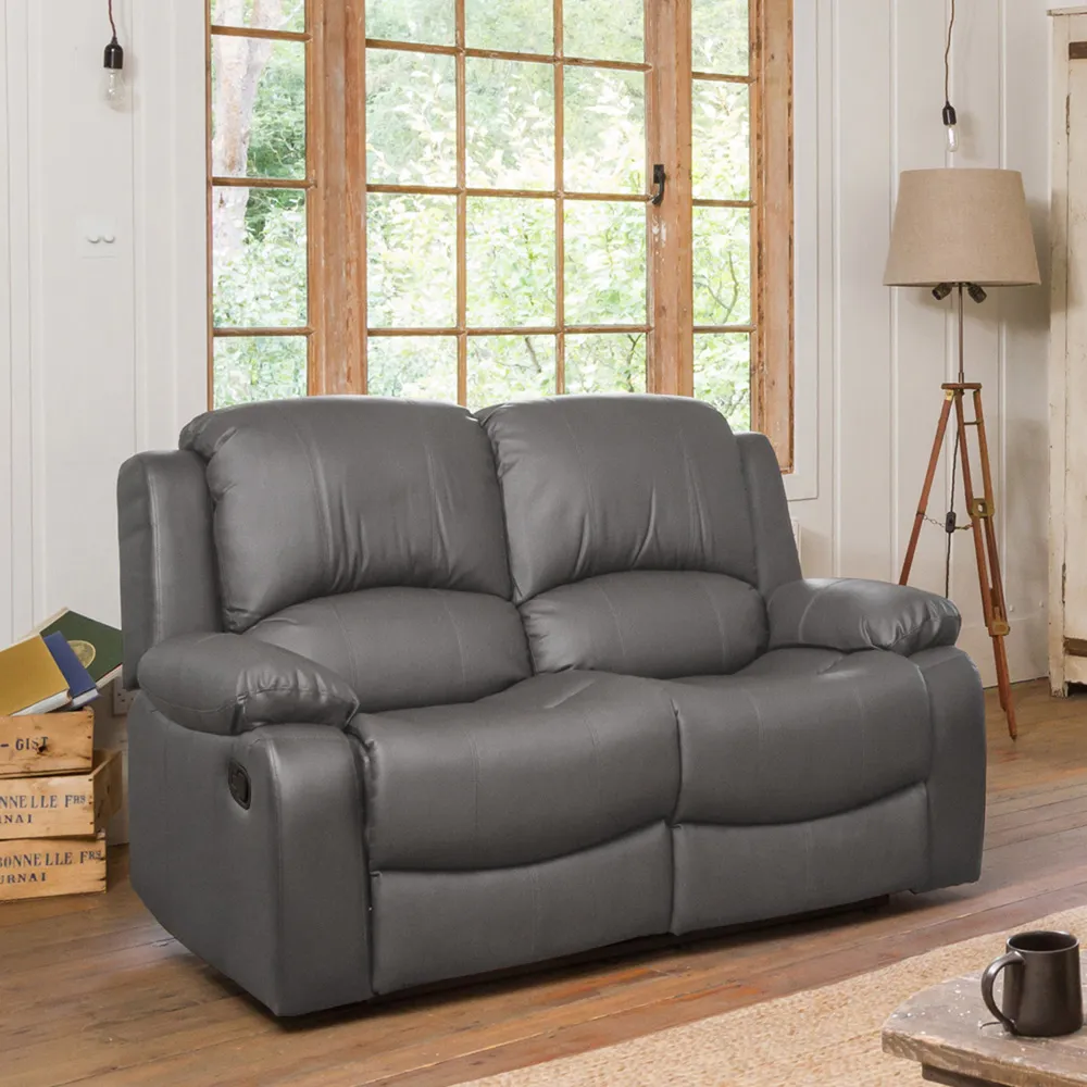 Glendale 2 Seater Recliner Sofa - Grey, Bonded Leather