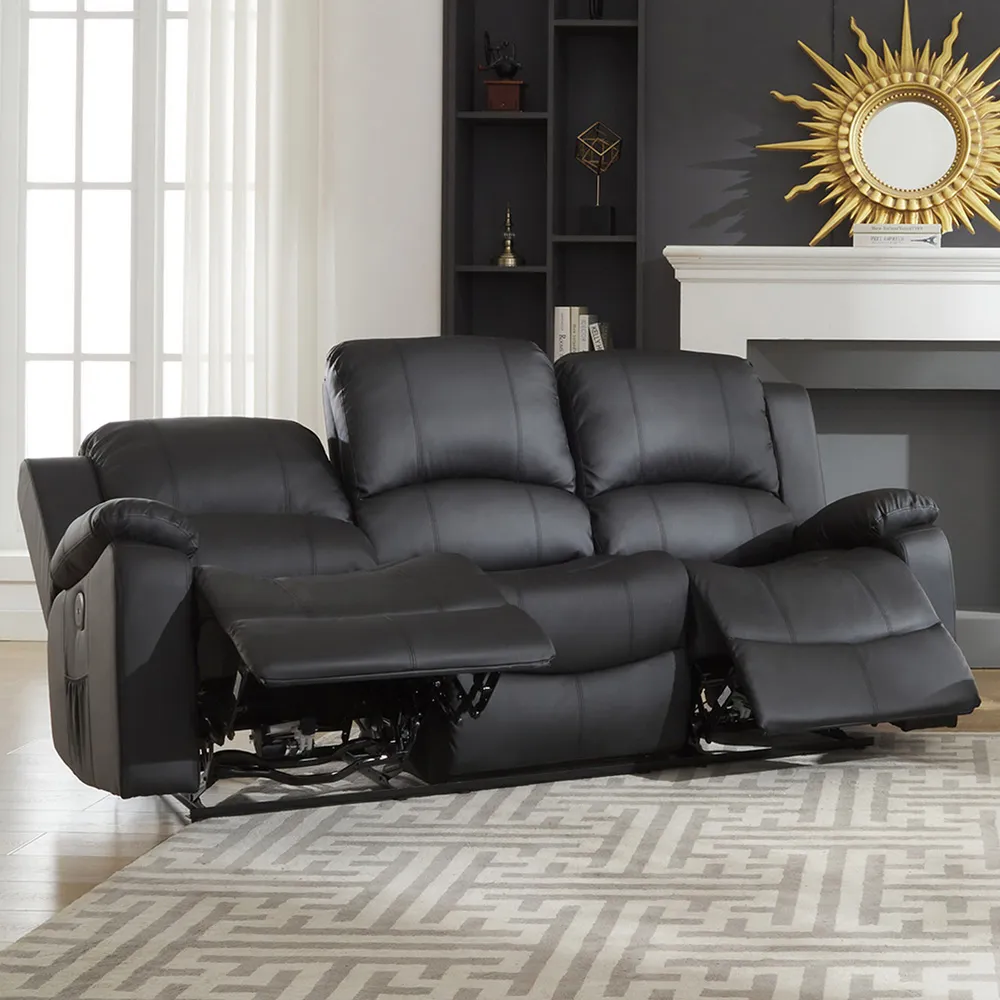 Glendale 3-Seater Electric Recliner Sofa - Black, Bonded Leather