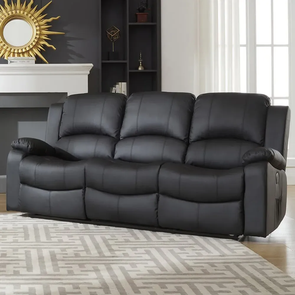 Glendale 3-Seater Electric Recliner Sofa - Black, Bonded Leather