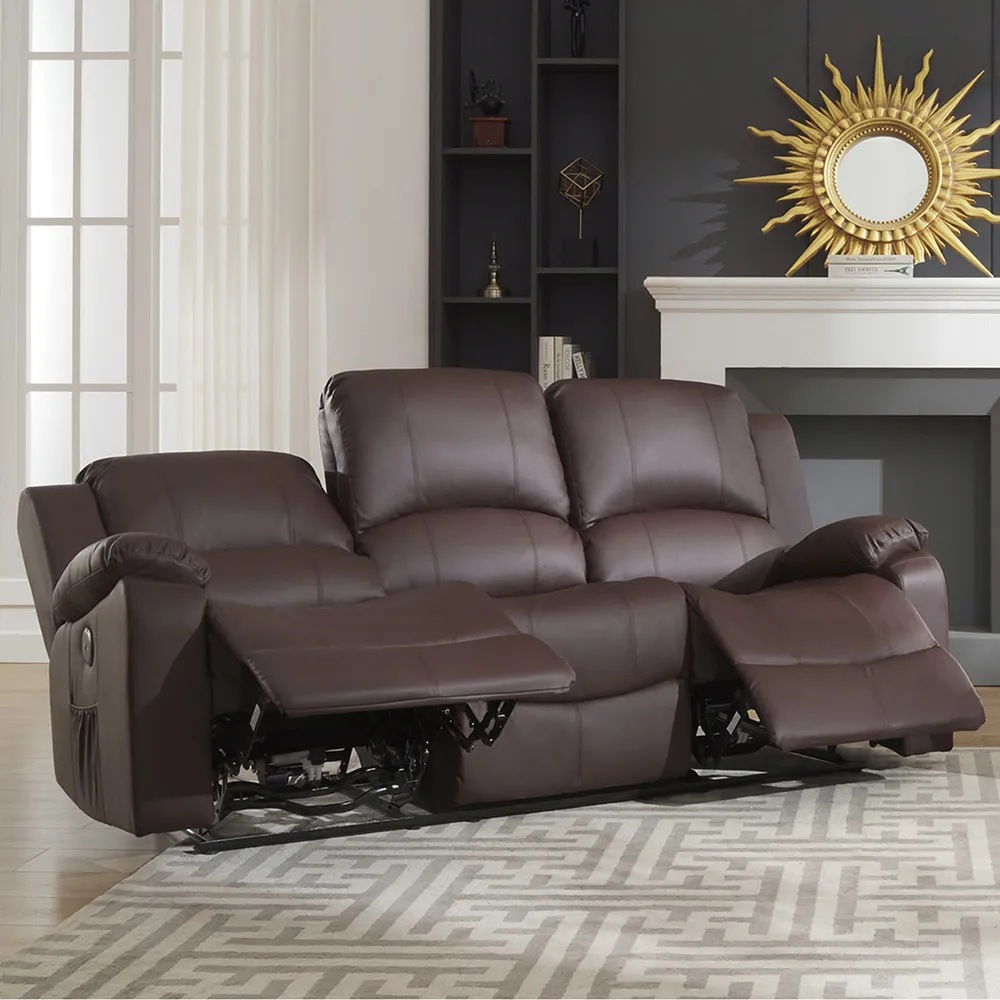 Glendale 3-Seater Electric Recliner Sofa - Brown, Bonded Leather