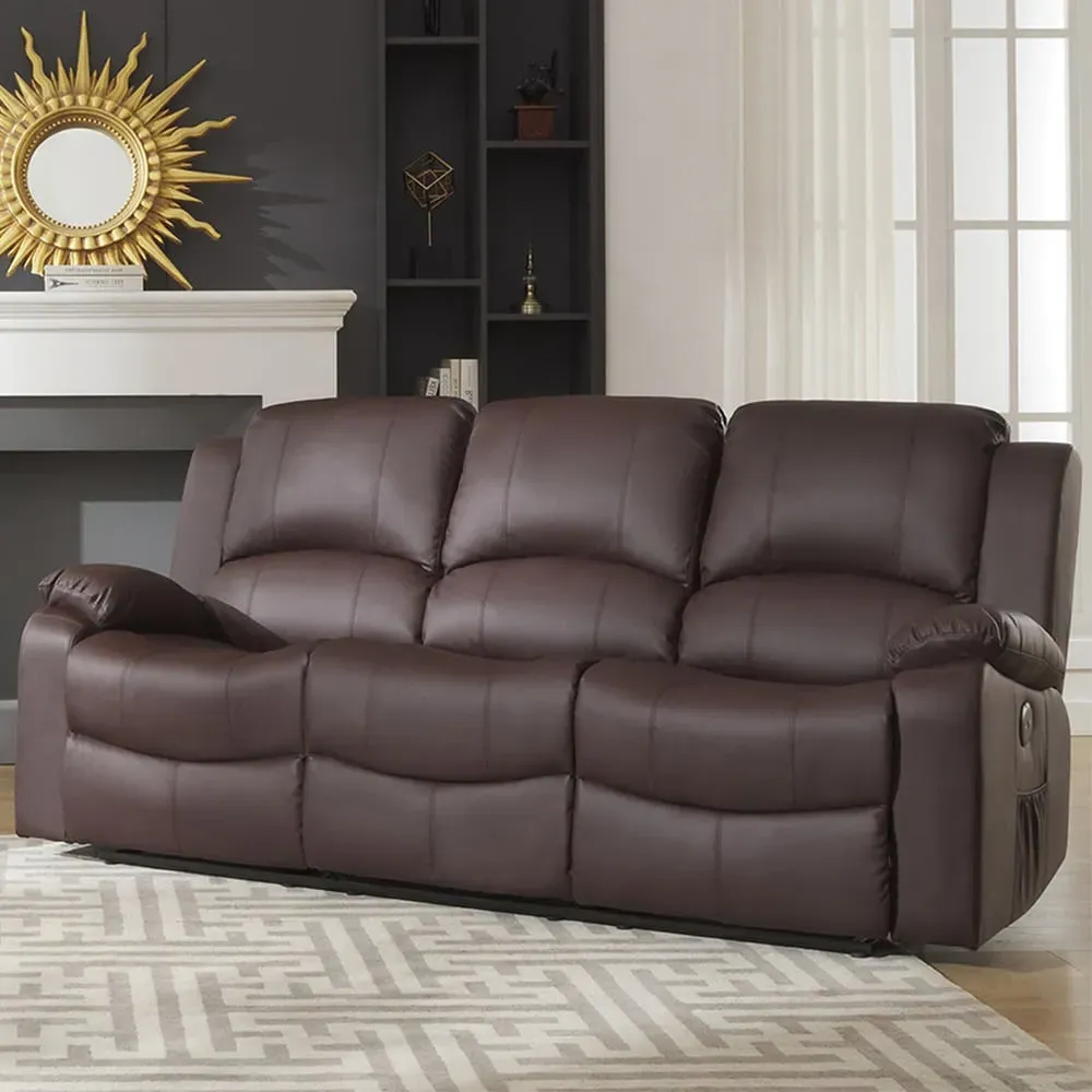 Glendale 3-Seater Electric Recliner Sofa - Brown, Bonded Leather