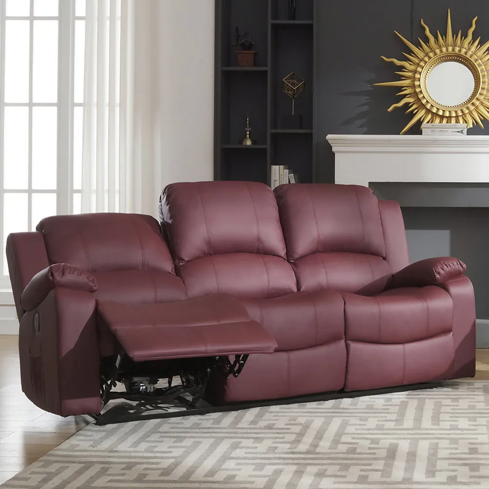 Glendale 3-Seater Electric Recliner Sofa - Burgundy, Bonded Leather