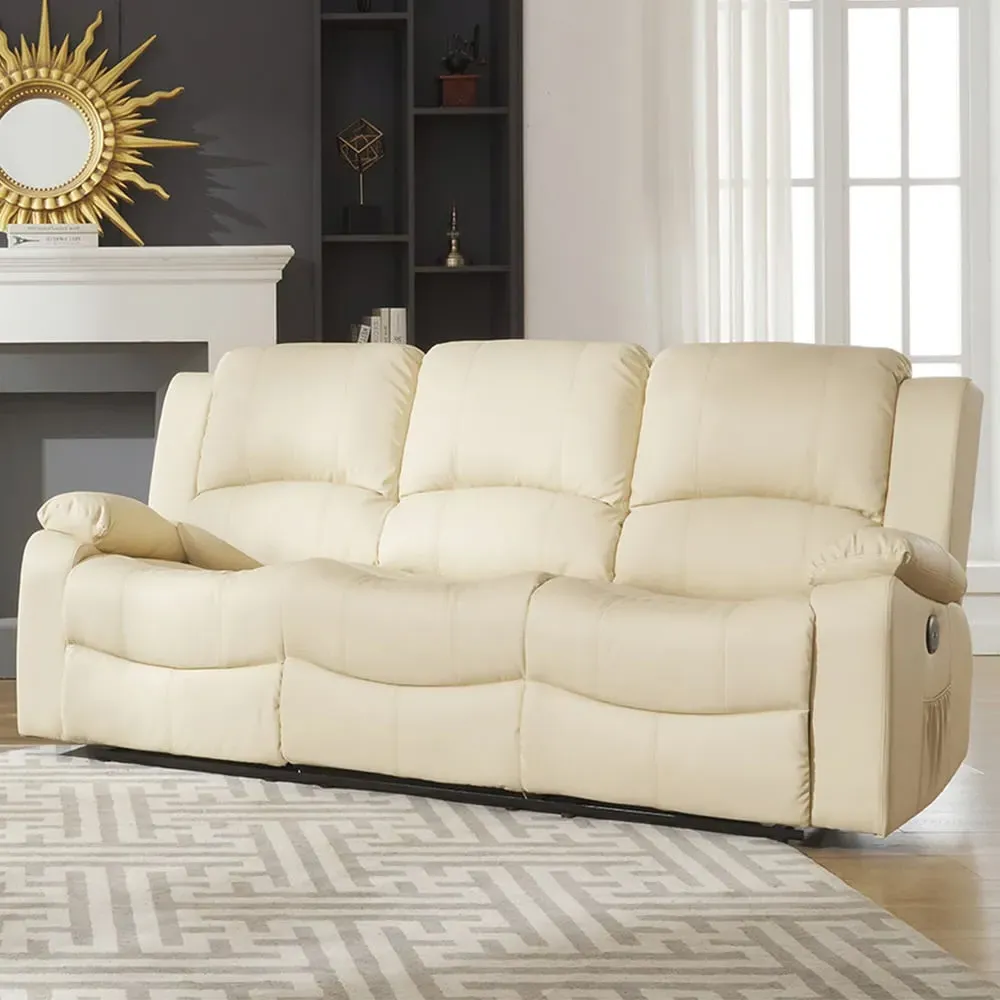Glendale 3-Seater Electric Recliner Sofa - Cream, Bonded Leather