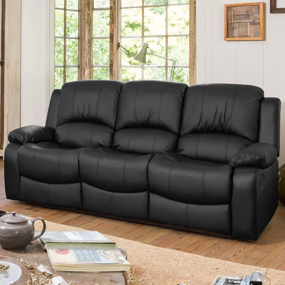 Glendale 3-Seater Recliner Sofa - Black, Bonded Leather