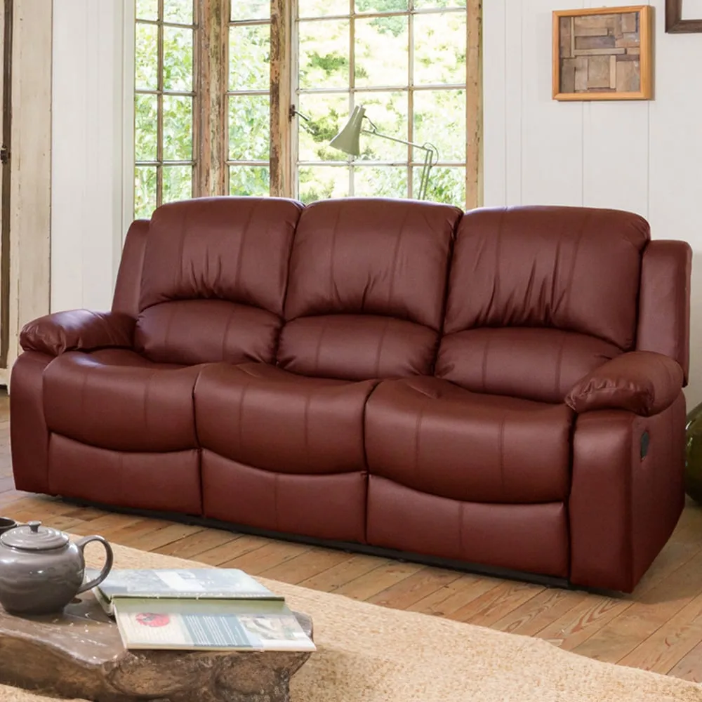 Glendale 3-Seater Recliner Sofa - Burgundy, Bonded Leather