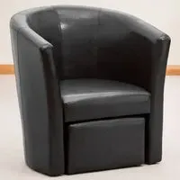 Halewood Tub Chair with Foot Stool - Black, Faux Leather