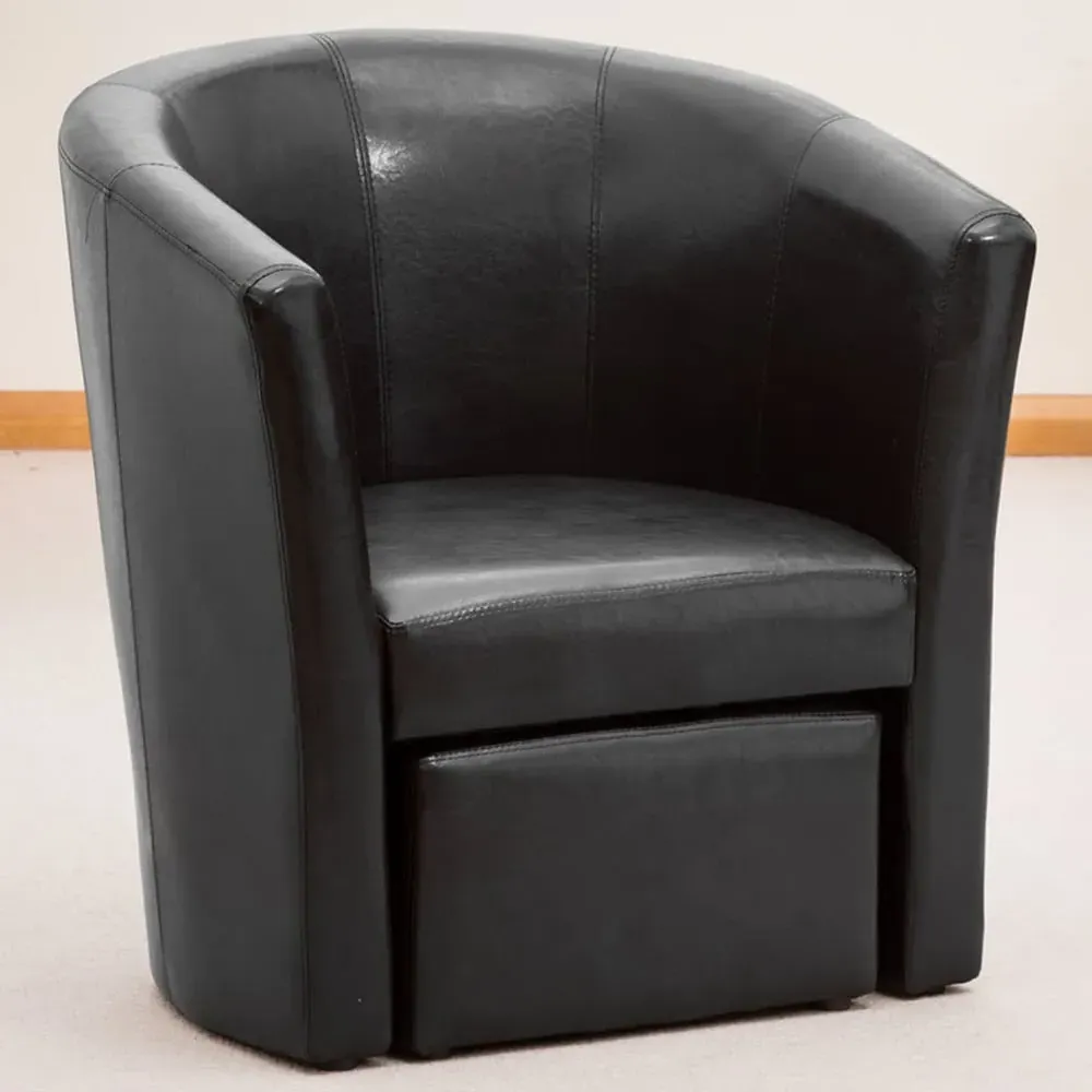Halewood Tub Chair with Foot Stool - Black, Faux Leather image