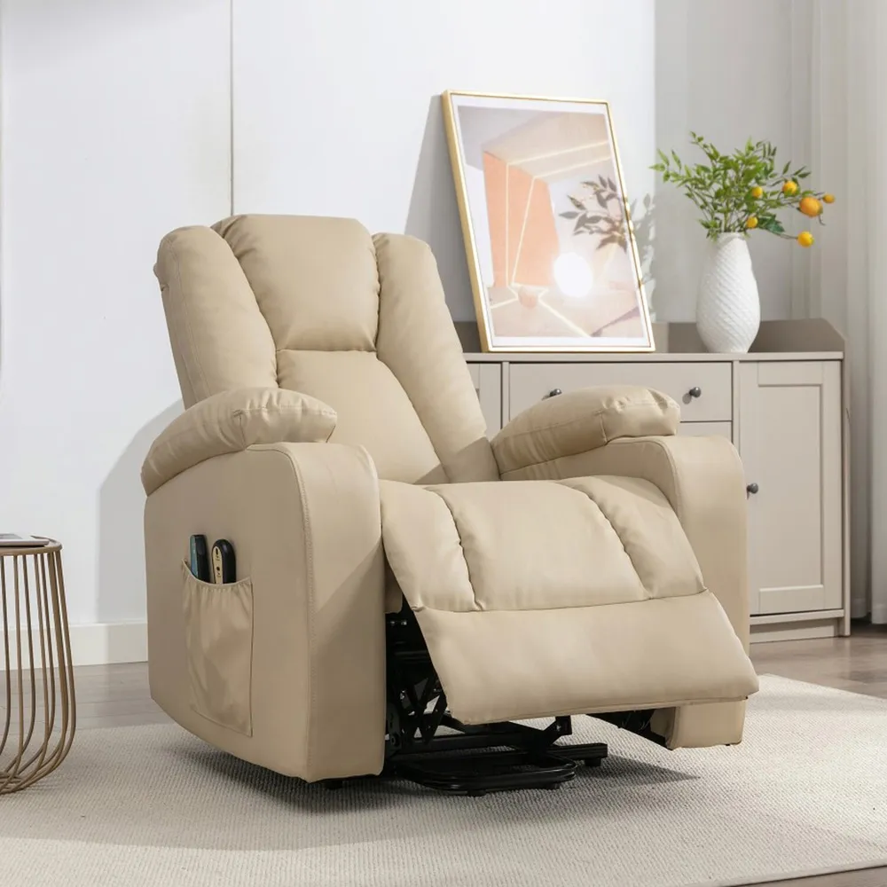 Hartville Electric Recliner Chair with Massage and Heat - Cream