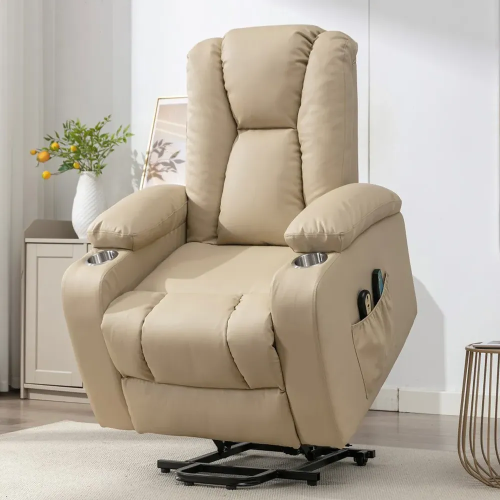 Hartville Electric Recliner Chair with Massage and Heat - Cream