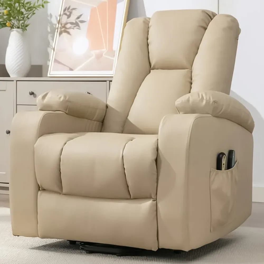 Hartville Electric Recliner Chair with Massage and Heat - Cream