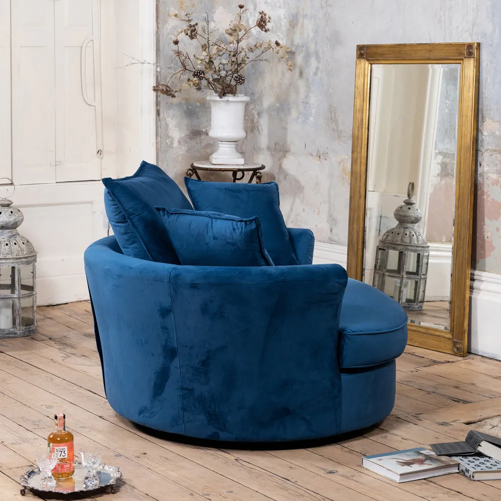 Havana Swivel Cuddle Chair - Blue, Velvet