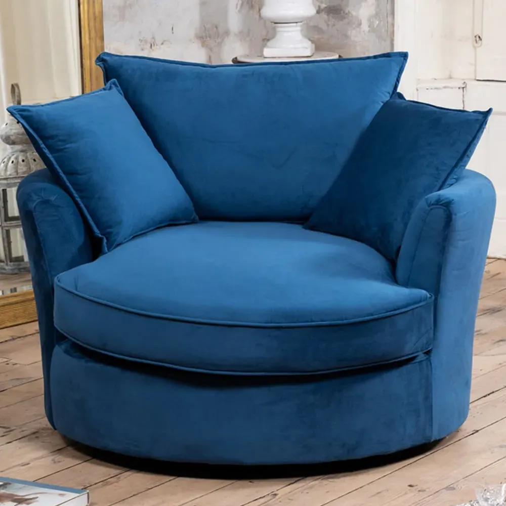 Havana Swivel Cuddle Chair - Blue, Velvet image