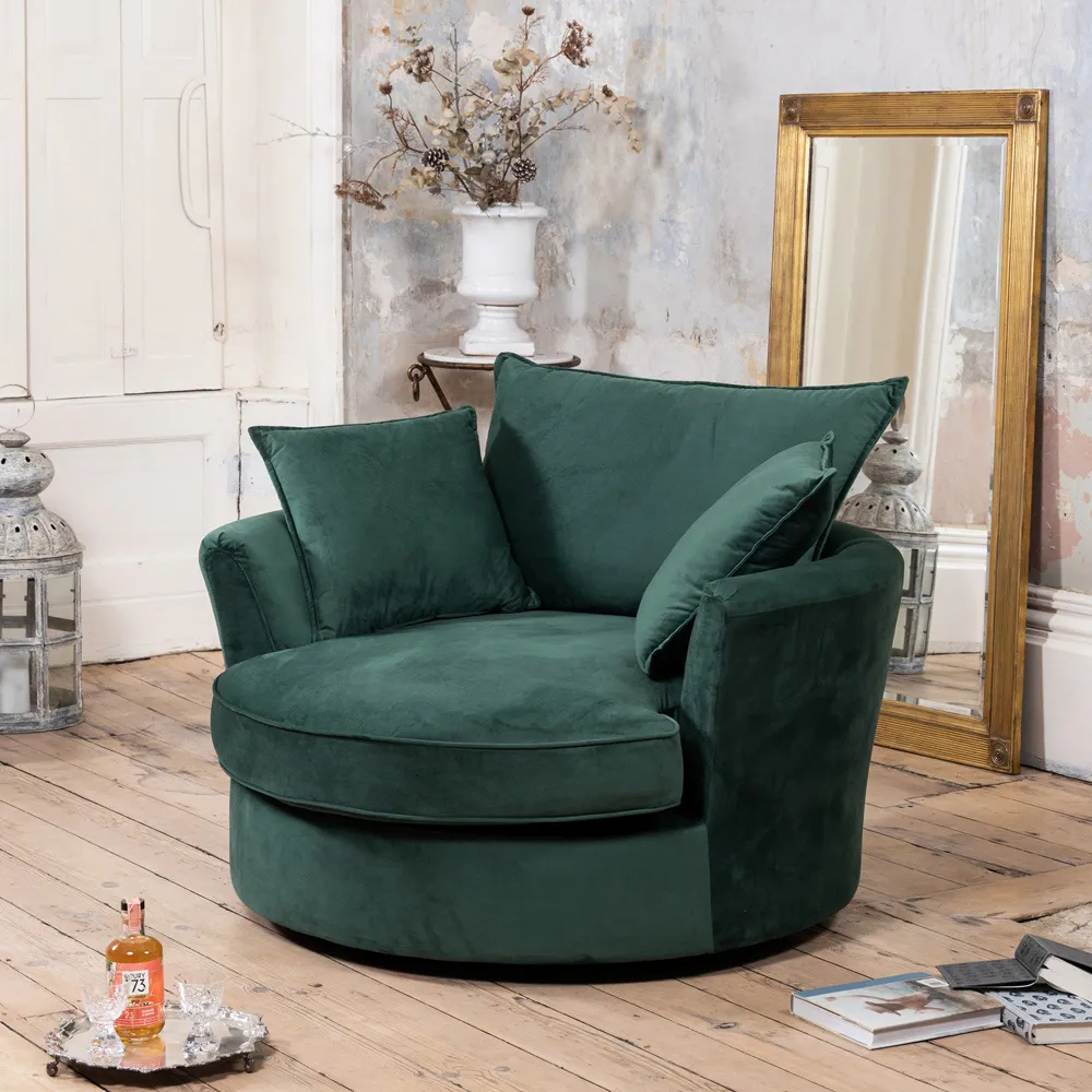 Havana Swivel Cuddle Chair - Green, Velvet