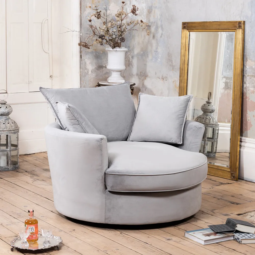 Havana Swivel Cuddle Chair - Grey, Velvet