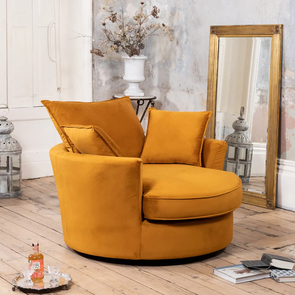 Havana Swivel Cuddle Chair - Orange, Velvet