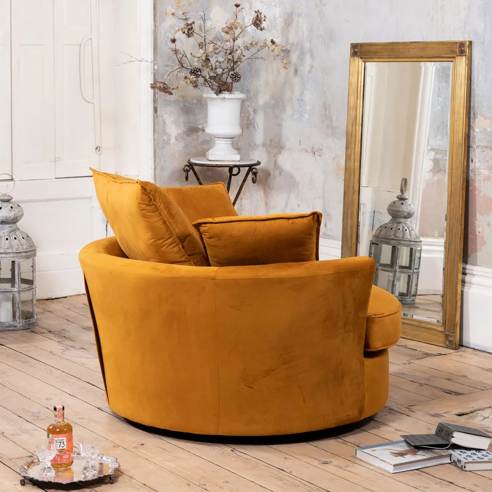 Havana Swivel Cuddle Chair - Orange, Velvet