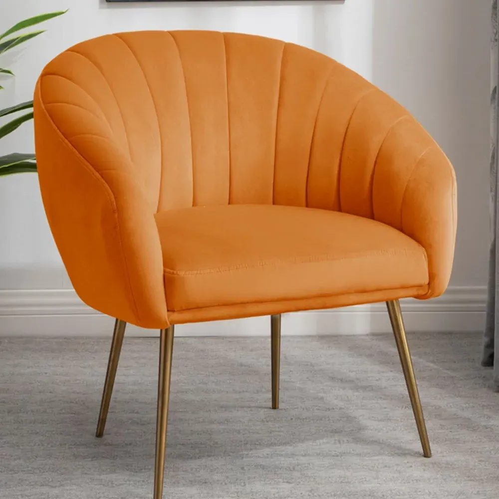Helena Accent Chair - Orange, Velvet