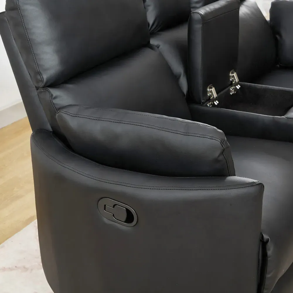 Hudson 2-Seater Recliner Sofa with Console - Black, Leather