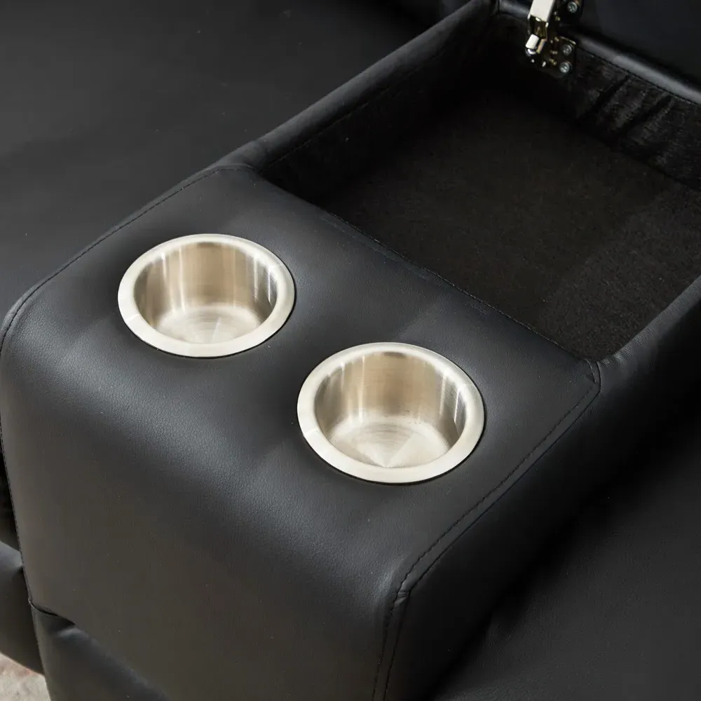 Hudson 2-Seater Recliner Sofa with Console - Black, Leather