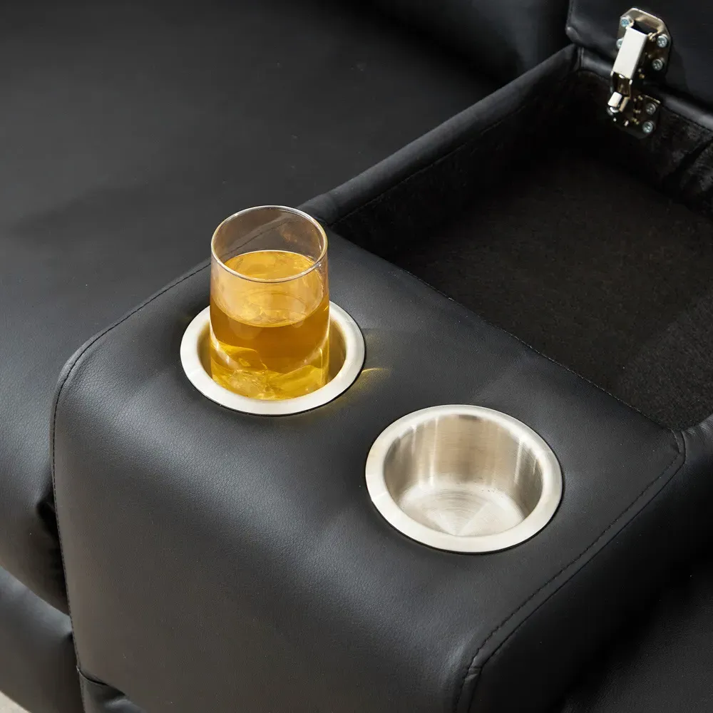 Hudson 2-Seater Recliner Sofa with Console - Black, Leather