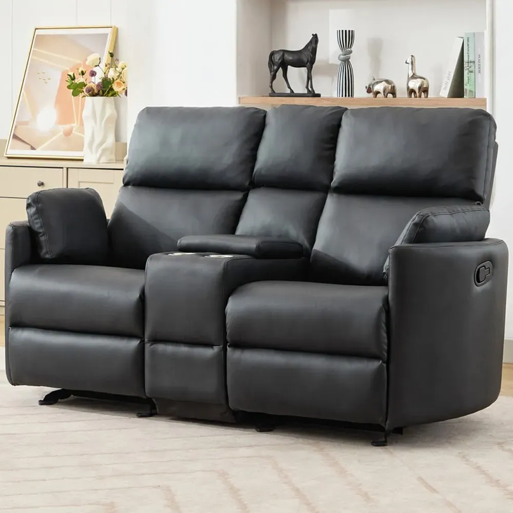 Hudson 2-Seater Recliner Sofa with Console - Black, Leather image