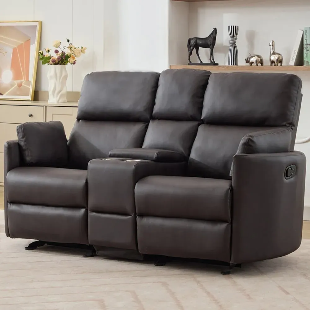 Hudson 2-Seater Recliner Sofa with Console - Brown, Leather