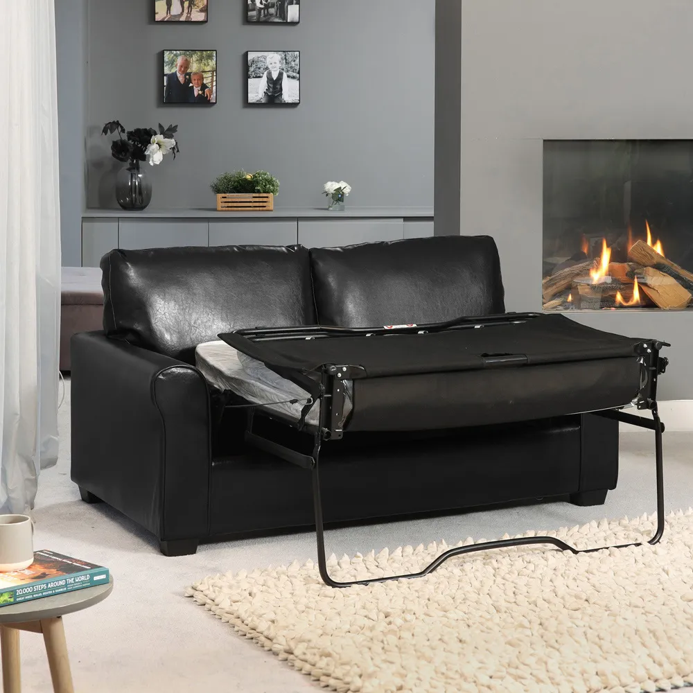 Lauderdale 2-Seater Sofa Bed with Pull-Out - Black, Bonded Leather
