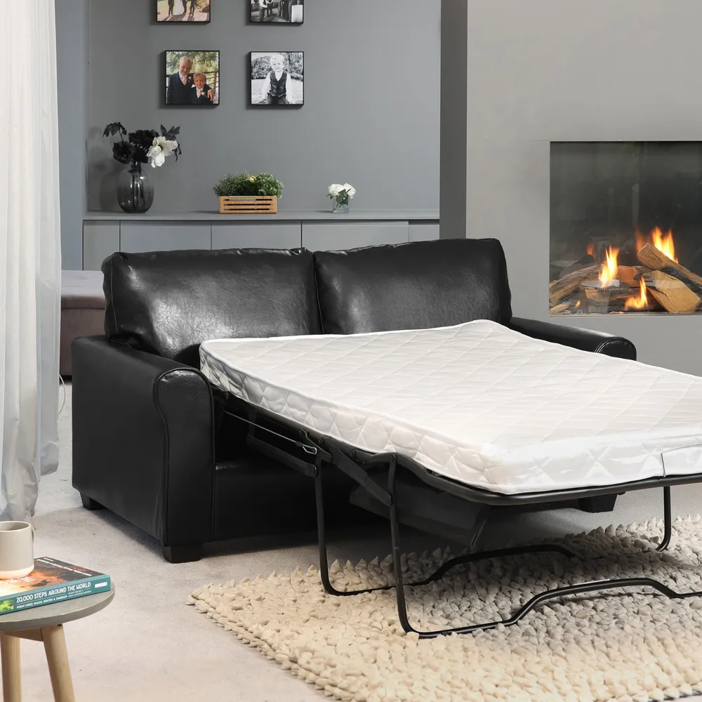Lauderdale 2-Seater Sofa Bed with Pull-Out - Black, Bonded Leather