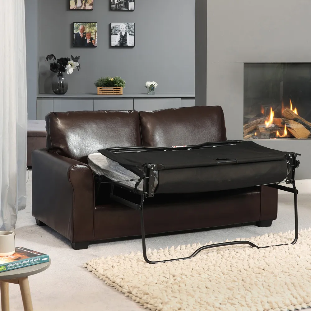 Lauderdale 2-Seater Sofa Bed with Pull-Out - Brown, Bonded Leather
