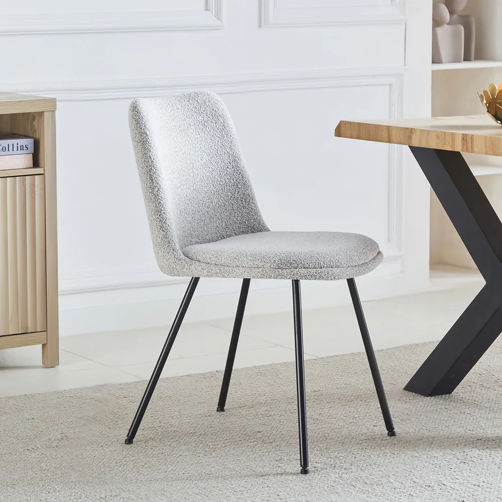 Lecce Set of 2 Dining Chairs - Cream, Boucle