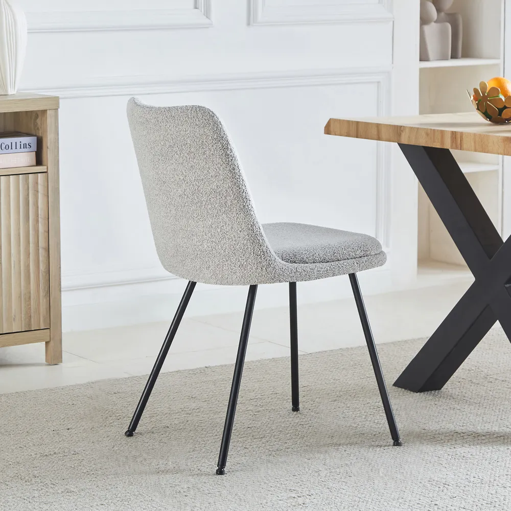 Lecce Set of 2 Dining Chairs - Cream, Boucle