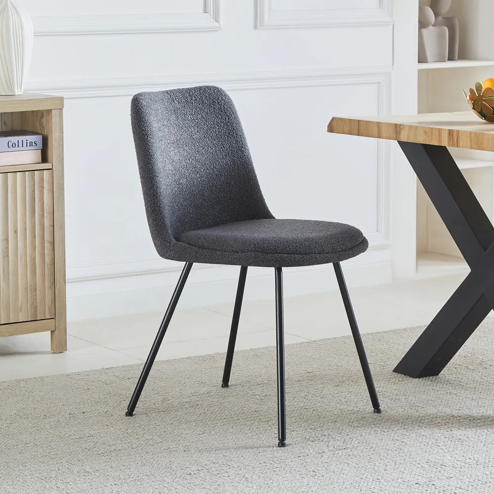 Lecce Set of 2 Dining Chairs - Grey, Boucle