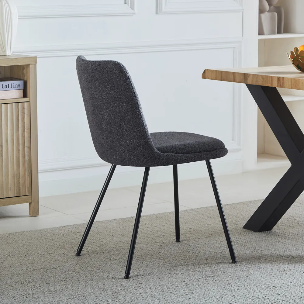 Lecce Set of 2 Dining Chairs - Grey, Boucle