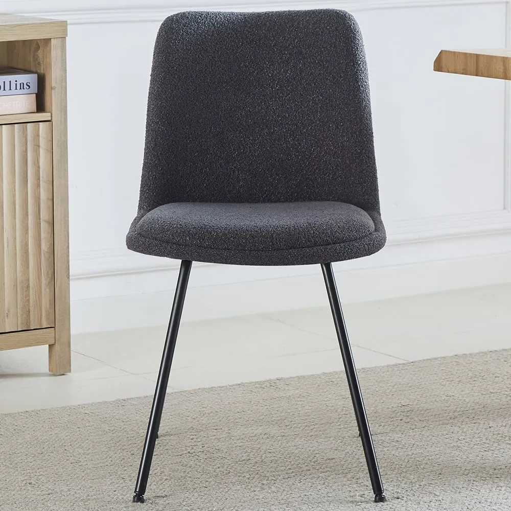 Lecce Set of 2 Dining Chairs - Grey, Boucle