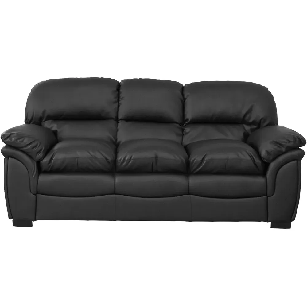 Leverton 3-Seater Sofa - Black, Bonded Leather