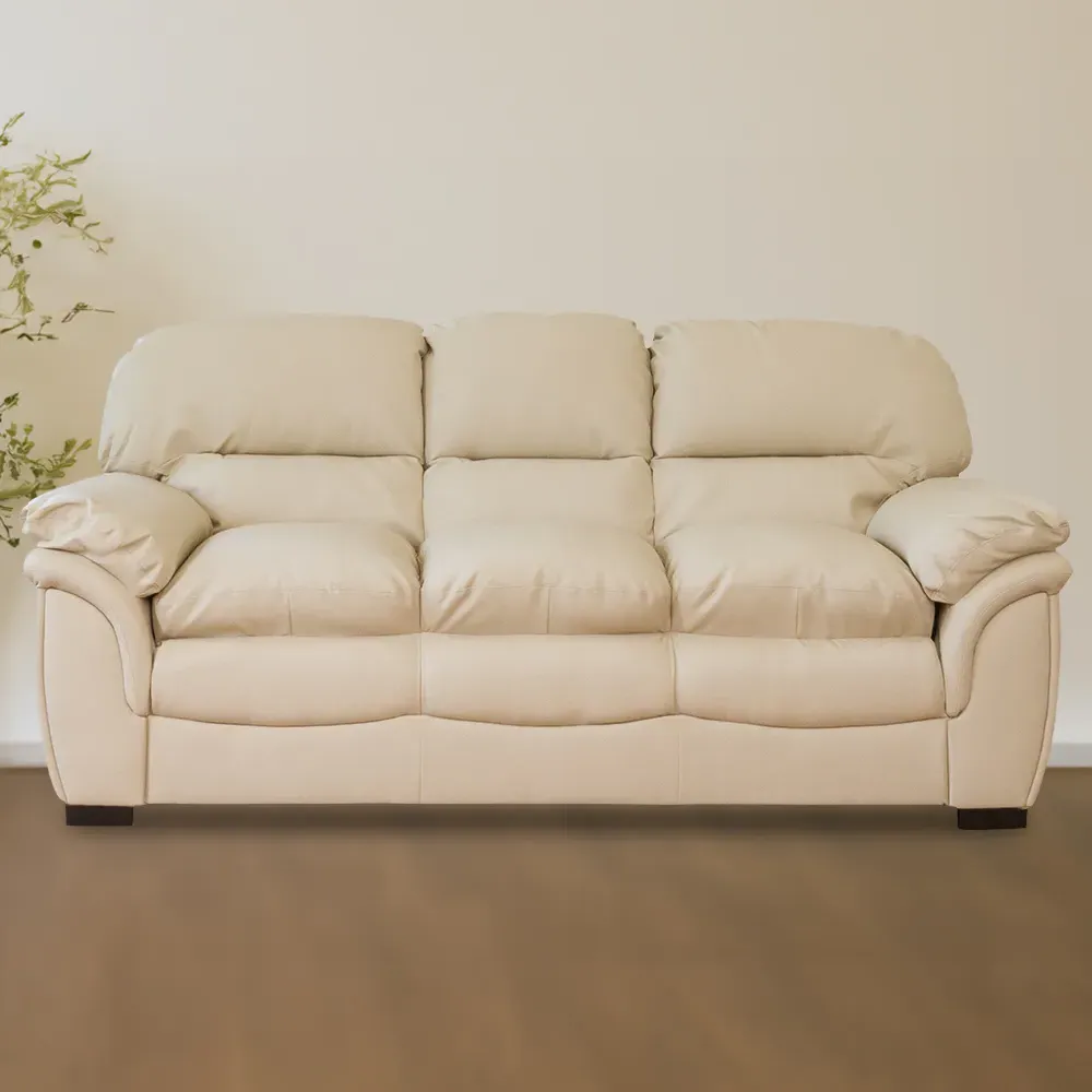 Leverton 3-Seater Sofa - Cream, Bonded Leather